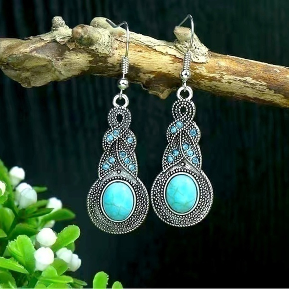 Southwest Style Turquoise And Blue Zircon Earrings